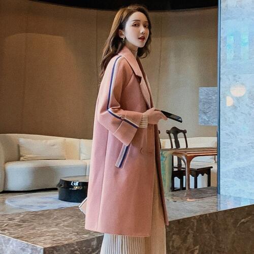 S-2xl Fashoin Wool Coat Elegance Women 2020 Winter Loose Long Wool Jacket Ladies Patchwork Womens Wool Coats Winter Plus Size
