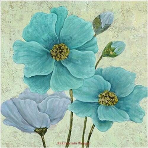 Counted Cross Stitch Kits Needlework Embroidery - Crafts 14 ct Aida DMC Color DIY Arts Handmade Home Decor - Blooming Blue