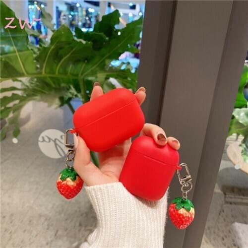 Cute Red Strawberry Earphone Case For Airpods pro 3 Plastic Protective Cover For Airpods 2 Charging Box Accessories Keychain