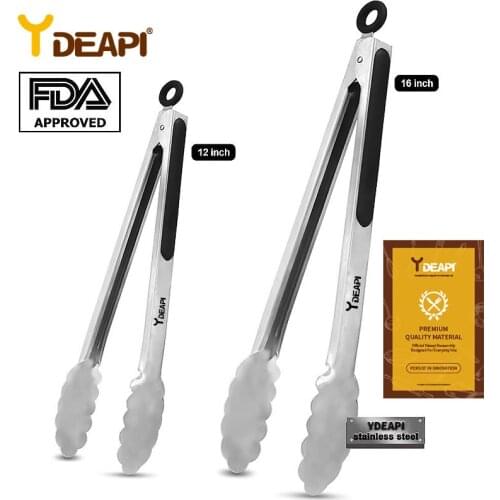 YDEAPI Extra Long Stainless Steel BBQ Grilling Tong Salad Bread Serving Tong Non-Stick Kitchen Barbecue Grilling Cooking Tong