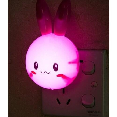 LED Night Light Cartoon Rabbit Bedroom Bedside Lamp AC110-220V Switch Wall Night Lamp with US Plug Gifts for Kid Baby Children