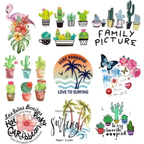 Plant Thermo Transfers For Clothes Tree Flower Fashion Quality Art Lovely Flamingo Heat Transfer Clothing Stickers For T-Shirt