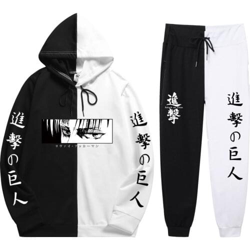 Tokyo New Unisex 2 Pieces Sets Anime Harajuku Brand Attack on Titan Print Patchwork Thin Hoodie+Patchwork Pants Summer