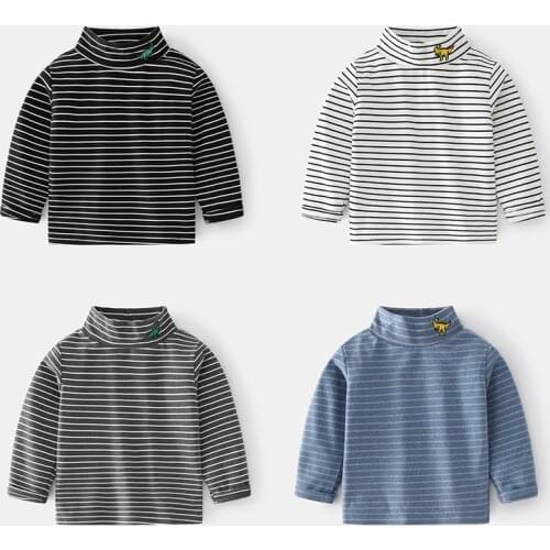 Baby Boys Clothes 2021 Velvet Children Bottoming Shirt Striped Boy Long-sleeved High-neck Casual Shirt ROM80316