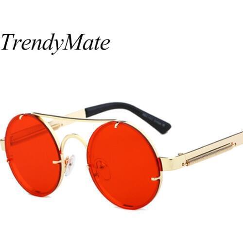 Vintage Steampunk Sunglasses Men Goggles Round Sunglasses Women Brand Design Metal Frame Twin-Beams Glasses Mirror Shades 1156T