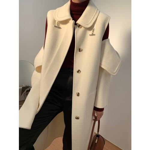 High-end two-piece doll collar long double-sided cashmere coat woolen coat female Korean version 2021 new