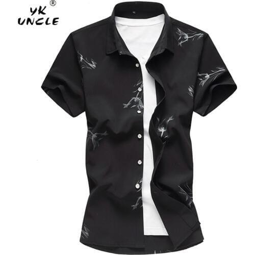 YK UNCLE Brand 2018 Fashion Silver Flowers Printed Button Short Sleeve High Quality Exquisite Design Mens Chinese Style Shirt