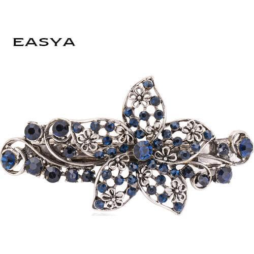 EASYA Morning Glory Flower Hairpin Fancy Blue Crystal Barrette Hair Clip Headwear Accessories Jewelry For Woman Girls CHG-344