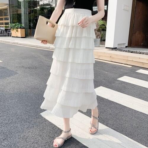 Womens Skirt Vintage Clothes Long Skirts White Harajuku Summer High Waist Streetwear 2021 Fashion flowy Spring Elastic Chiffon