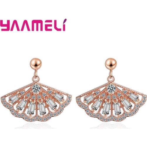 Earrings 925 Sterling Silver Crystal Columns Fans Vintage Elegance Style Town Travel Souvenirs For Women