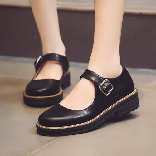 2019 Shoes Women Round Toe Spring Pumps Chunky High Heels Mary Jane Causal Ladies Shoes Thick Heels brown Wine red Black 34-43