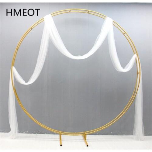 Gold White Double Pole Wedding Arch Iron Metal Stable Artificial Flower Stand Party Backdrop Decor Round Ring Shelf Photo Props