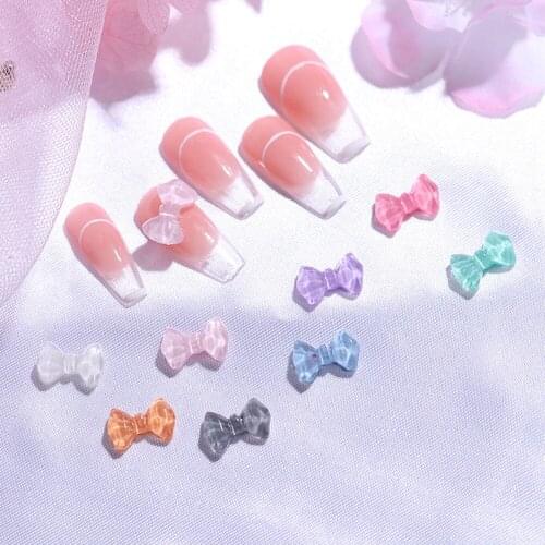 10pcs Cute Bow 3d Nail Art Decorations Semi Transparent Candy Colorful Bowknots Japanese Nail Ornaments Diy Manicure Accessories