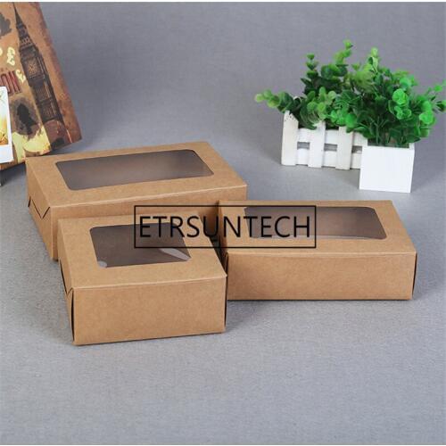 200pcs/lot kraft paper box with window food cake biscuit boxes dessert Gift packing box