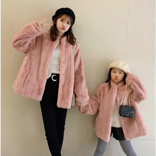 2021 New Fashion Faux Fur Coat Matching Family Outfits Woman Clothes Baby Girls Snowsuit ,if you need two pcs, please order two