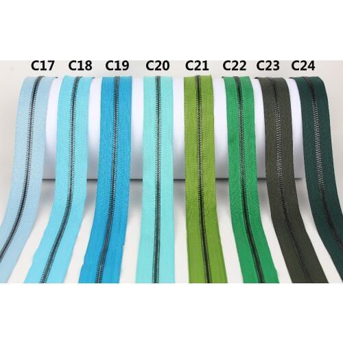 5# black metal zipper powder blue azure cyan blue turquoise green military blackish green single open-end metal zipper roll