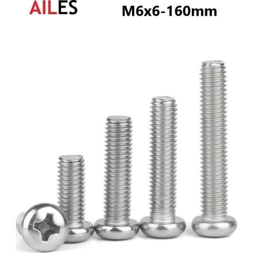 6mm Cross Recessed Pan Round Head 304 Screws Stainless Steel Phillips Machine Bolts M6 x 6 8 10 30 100 110 120 130 150 160mm