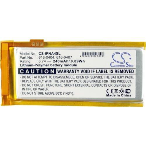 Cameron Sino 240mAh battery for APPLE iPod Nano 4th 16GB 4GB 8GB MB903LL/A 616-0405 616-0407 P11G73-01-S01