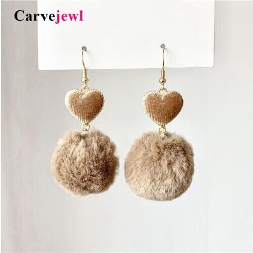Carvejewl Fashion Artificial Mink Hair Ball Dangle Earring For Women jewelry Cute Pompom heart Earring Girl Nice Gifts Wholesale