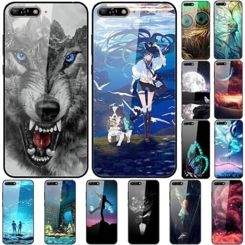 Case For Huawei Y6 2018 Back Phone Cover Black Silicone Bumper With Tempered Glass