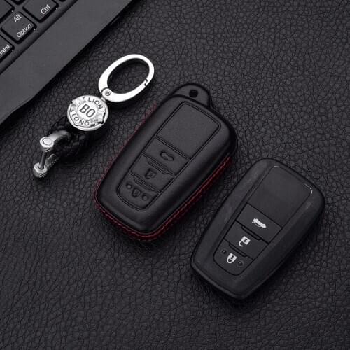 Gift 4D Genuine Leather Key Cover Holder Pocket For 2018 Toyota Camry Land Cruiser Prado Corolla CHR CH-R 3 Button Fob Key Case