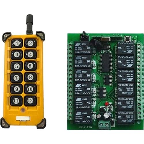 DC 12V 24V 12CH Radio Controller RF Wireless Remote Control Overhead travelling crane System Receiver+Transmitter
