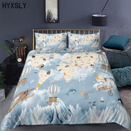 Home Textile World Map Bedding Set Kids Adult Quality Duvet Cover And Pillowcase 2-3 Pieces Soft Microfiber Twin Full Queen Size