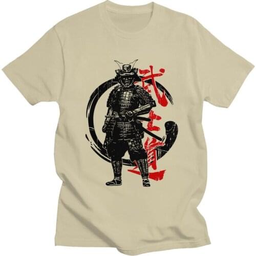 Handsome Bushido Samurai Warrior T Shirt Men Short Sleeved Pure Cotton T-shirt Print Japanese Martial Art Tee Streetwear Tshirt