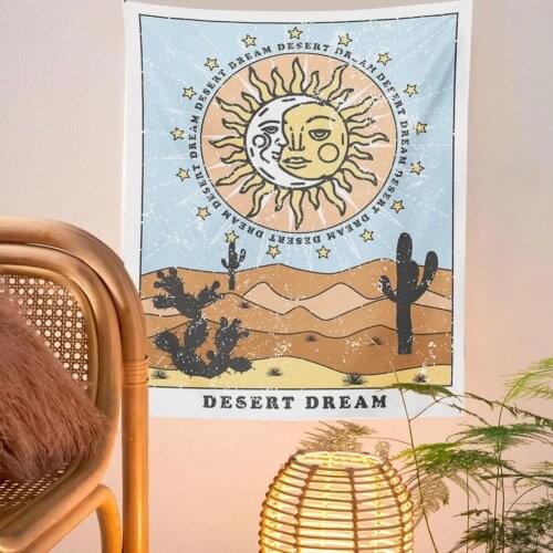 Sun Moon Tapestry Tarot Custom Tapestry Desert Cactus Tapestry Wall Hanging Divination Mat Sun Moon Ouija Wall Decor Wall