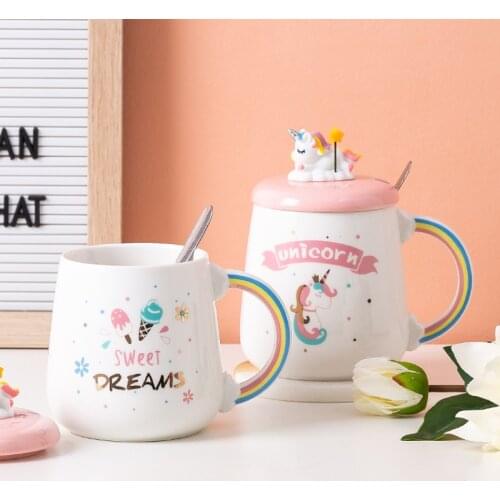 450ml Cute Cartoon Hand-painted Unicorn Male Coffee Cup Student Ceramic Mug Couple Milk Mug Ladies Office Cups