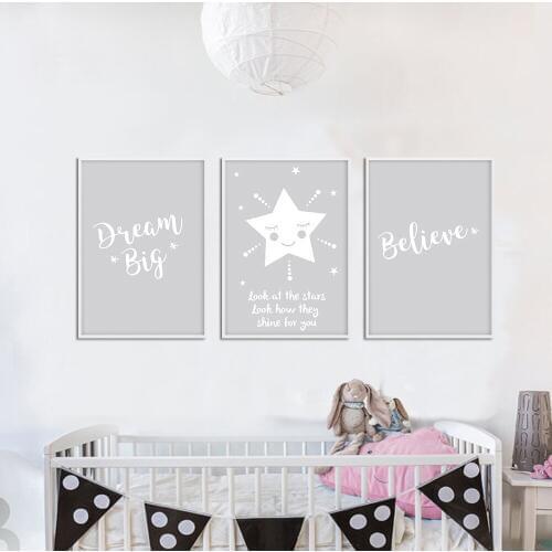 Dream Big Elephant Canvas Art Poster Cartoon Nursery Quote Print Painting Nordic Wall Pictures Kids Bedroom Decoration