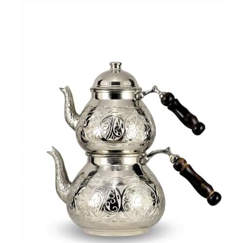 Morya Copper Turkish Tea Pots Set 1teapot Warmer Coffee Teaware Kettle Infuser Vintage Kitchen Decor Handmade 2.7L