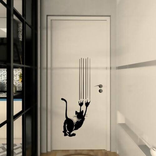 Cute cat wall sticker Door/Wall home decoration living room background mural art decals removable kitty funny stickers