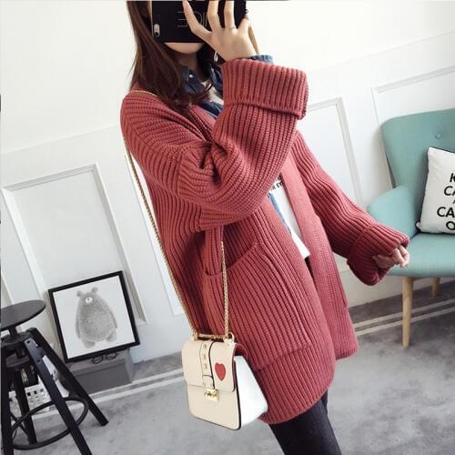OLGITUM 2020 Fashion Autumn Winter Warm V Neck Flare Sleeve Women Candigans Long Sleeve Casual Loose Sweater Knitted Tops SW548