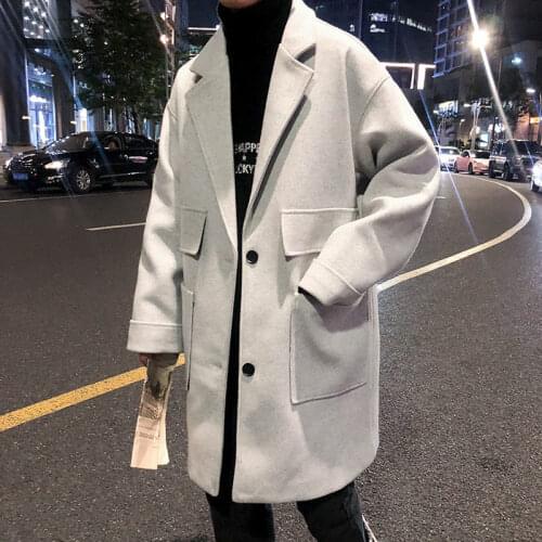 Men Solid Color Loose Woolen Coat 2020 Winter New Mens Casual Oversize Long Windbreaker Woman Streetwear Coat