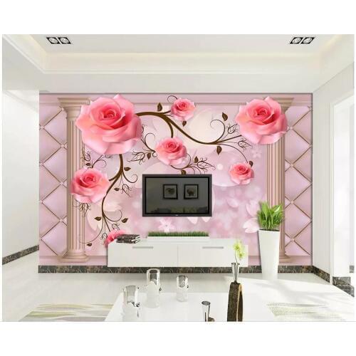 Custom photo mural 3d wallpaper European Roman column soft pack rose vine living room home decor wallpaper for walls 3 d