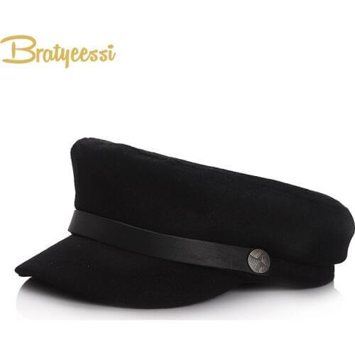 New Fashion Baby Hat for Girls Boys Flat Top Baby Cap Kids Hat Wool Autumn Winter Military Sailor Hat for Children Hats 51/53