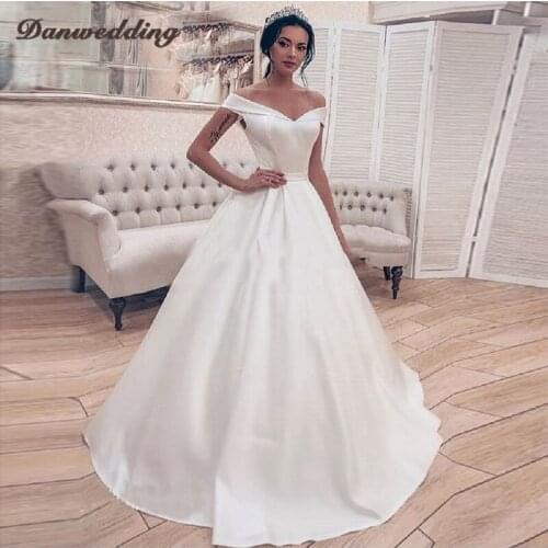 New Arrival A-Line Satin Wedding Dress Boat Neck Floor-Length Sashes Bridal Dress Lace-Up For Back Wedding Gown Real Photo