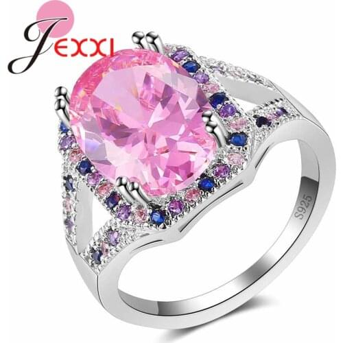 New Arrival Pink Austrian Crystal Wedding Engagement Rings For Woman Band Jewelry 925 Sterling Silver CZ Zircon Ring Mujer