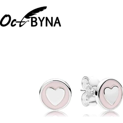 Octbyna Classic Sweet Declaration Silver Color Brand Stud Earrings Romantic Love Heart-shape Stud Earring For Women Jewelry