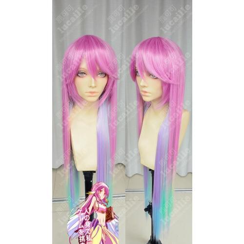 Anime No Game No Life Jibril Cosplay Wig Long Rainbow Gradient Heat Resistant Synthetic Hair Wigs + Wig Cap