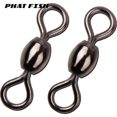 PHAT FISH 50pcs Brass Crane Swivels 14kg- 160kg Drag Power Solid Stainless Steel Ring Connecter Fishing Accessories