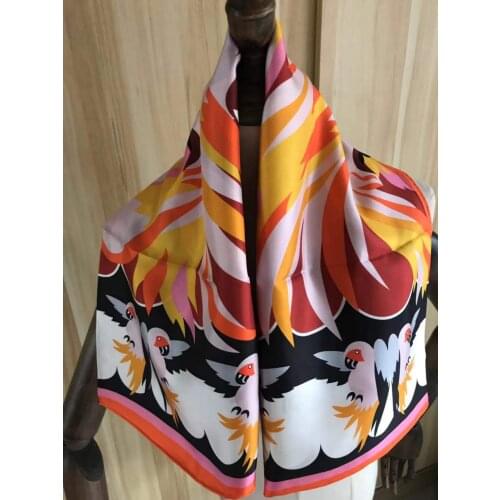 2021 New Arrival Fashion Elegant orange 100% silk scarf 90*90 cm square shawl twill wrap for women lady girl