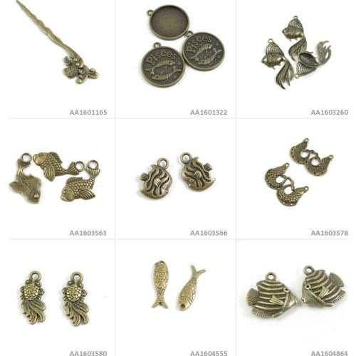 Antique Bronze Tone Jewelry Charms Tropical Fish Goldfish Pisces Fishes Carp Cabochon Blank Tag Hairstick Bookmark Beading Craft