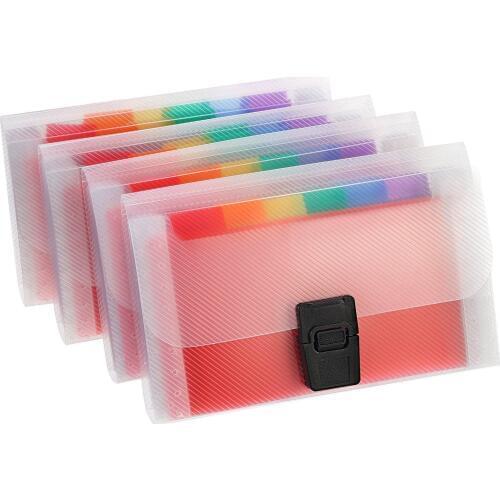 PPYY NEW -4 Pack Mini Document File A6 7.1 x 4.45 x 1.1 Inch Rainbow Expanding Folder 13 Pocket File Organizer 12 Labels Index