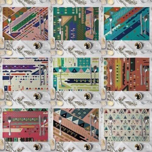 Colorful Geometric Pattern Table Mat Placemat Drink Coaster Cotton Linen Pads Cup Mats Home Decor 42*32cm