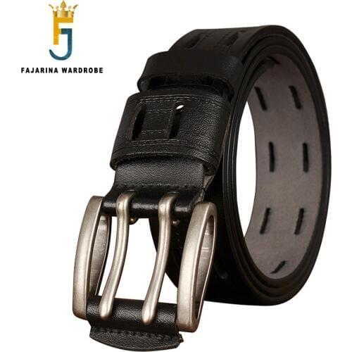 FAJARINA Retro High Quality New Double Needle Buckle Belt Soft Layer Casual Jeans Cow Skin Leather Belt for Men 38mm N17FJ850