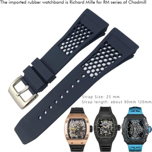 25mm Soft Nature Silicone Rubber Watch Band Blue Orange White Red Watch Strap for Richard Mille Watch for Men Bracelet