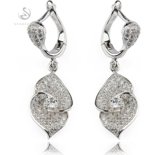 SHUNXUNZE Luxury Shinning Engagement Wedding christmas Earrings for women dropshipping White Cubic Zirconia Rhodium Plated R3150