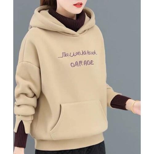 Oversized Hoodie Thick Fleece Hoodies Woman 2021 Autumn Winter Coat Female Korean Fashion Hooded Sweatshirts Pullovers Tops